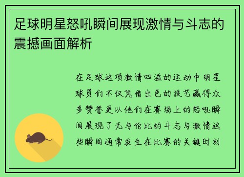 足球明星怒吼瞬间展现激情与斗志的震撼画面解析